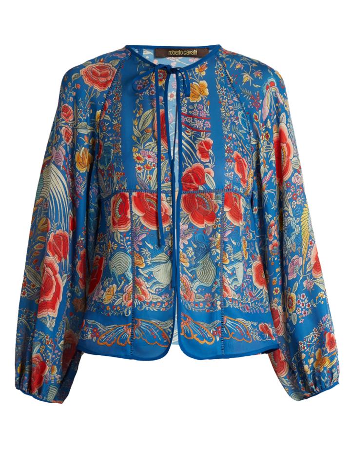 Roberto Cavalli Enchanted Garden-print Silk-georgette Blouse