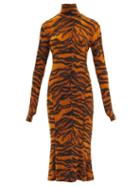 Matchesfashion.com Norma Kamali - High-neck Tiger-print Jersey Dress - Womens - Animal