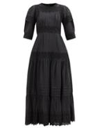 Matchesfashion.com Mimi Prober - Eve Embroidered Pintuck Silk Dress - Womens - Black