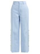 Matchesfashion.com Joseph - Fade High Rise Buttoned Leg Twill Trousers - Womens - Light Blue