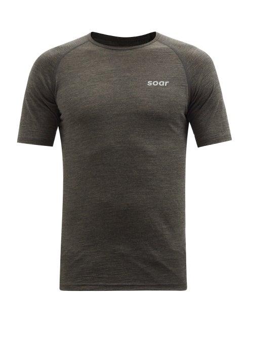 Soar - Logo-print Merino-blend T-shirt - Mens - Grey