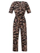 Raey - Camo-tiger Print Silk Wide-leg Jumpsuit - Womens - Brown Multi