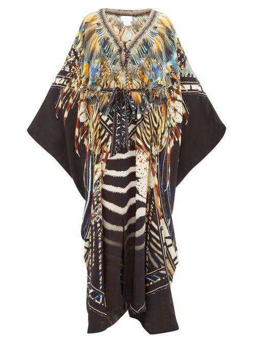Matchesfashion.com Camilla - Lost Paradise-print Silk Kimono - Womens - Black Multi