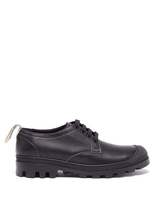 Mens Shoes Loewe - Logo-tab Grained-leather Derby Shoes - Mens - Black