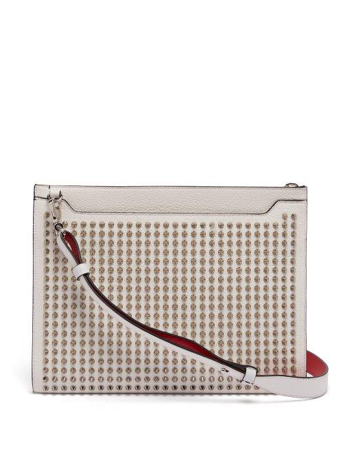 Matchesfashion.com Christian Louboutin - Skypouch Spike Embellished Leather Clutch Bag - Mens - White Silver