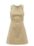 Matchesfashion.com Three Graces London - Trini Cutout-back Cotton-poplin Mini Dress - Womens - Khaki