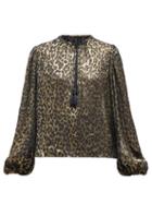 Matchesfashion.com Saint Laurent - Leopard Print Lam Balloon Sleeve Blouse - Womens - Black Gold