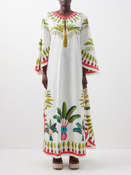 La Doublej - Flying Leaf-print Cotton Dress - Womens - White Multi