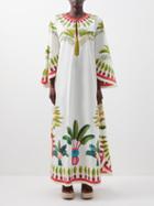 La Doublej - Flying Leaf-print Cotton Dress - Womens - White Multi