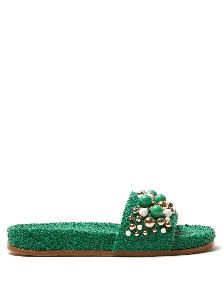 Aquazzura Bon Bon Embellished Terry-towelling Slides