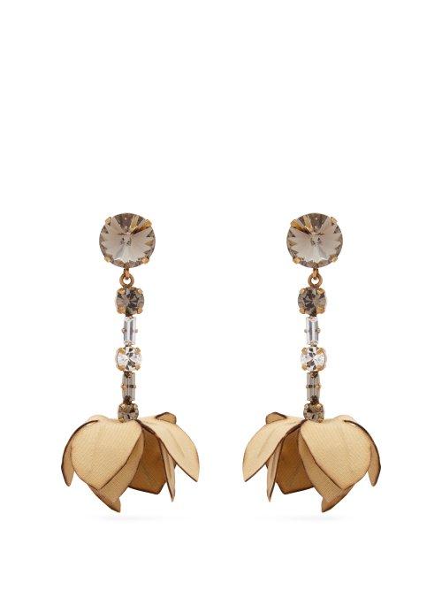 Matchesfashion.com Marni - Crystal Embellished Flower Drop Earrings - Womens - Beige