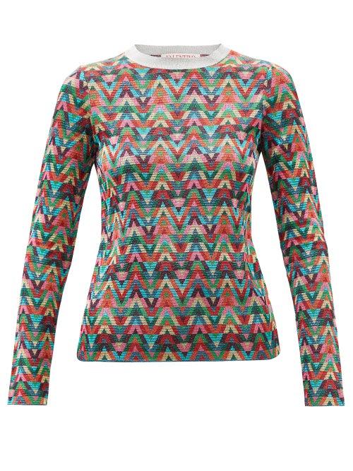 Valentino - Optical Valentino-jacquard Lam-jersey Sweater - Womens - Multi