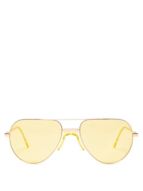 Matchesfashion.com Andy Wolf - White Heat Metal Aviator Sunglasses - Womens - Yellow