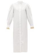 Matchesfashion.com Salim Azzam - Embroidered-cuff Balloon-sleeve Cotton Shirt Dress - Womens - White