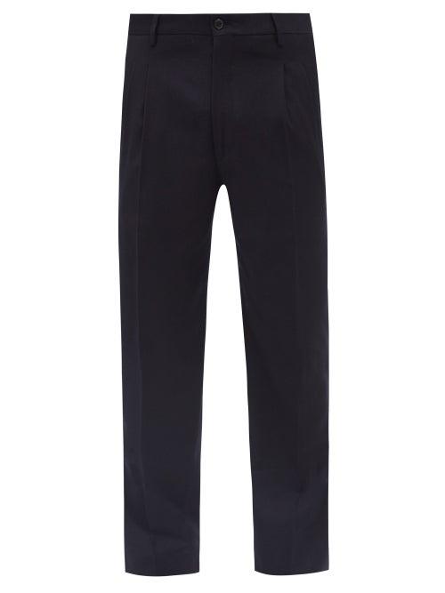 Mens Rtw Giorgio Armani - Pleated Wool-twill Tailored Trousers - Mens - Dark Navy