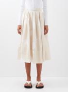 Another Tomorrow - Floral-print Organic Cotton-poplin Midi Skirt - Womens - Beige