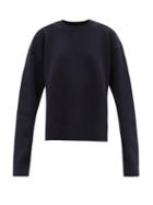 Ladies Rtw Jil Sander - Side-slit Wool-blend Sweater - Womens - Navy