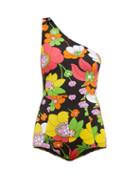 Matchesfashion.com Dodo Bar Or - Galina One Shoulder Floral Print Swimsuit - Womens - Black Multi