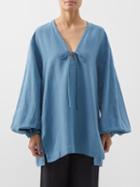 Fil De Vie - Cybele Linen Balloon-sleeve Tunic - Womens - Blue