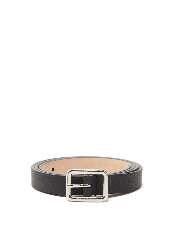 Alexander Mcqueen Logo-engraved Slim Grained-leather Belt