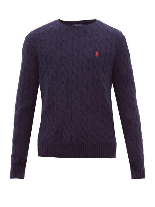 Matchesfashion.com Polo Ralph Lauren - Cable Knit Wool And Cashmere Sweater - Mens - Blue