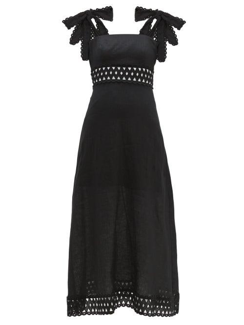 Matchesfashion.com Zimmermann - Verity Tie Shoulder Linen Maxi Dress - Womens - Black