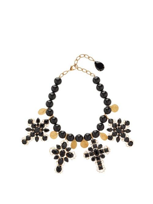 Matchesfashion.com Dolce & Gabbana - Beaded Cross-embellished Choker Necklace - Womens - Black