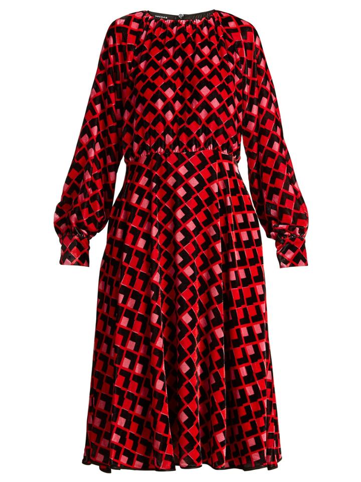 Rochas Geometric-print Velvet Midi Dress