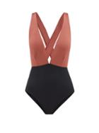 Matchesfashion.com Haight - Marina Plunge-neck Bi-colour Swimsuit - Womens - Black Brown