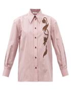 Matchesfashion.com Chlo - Floral-appliqu Striped Cotton-poplin Shirt - Womens - Red White
