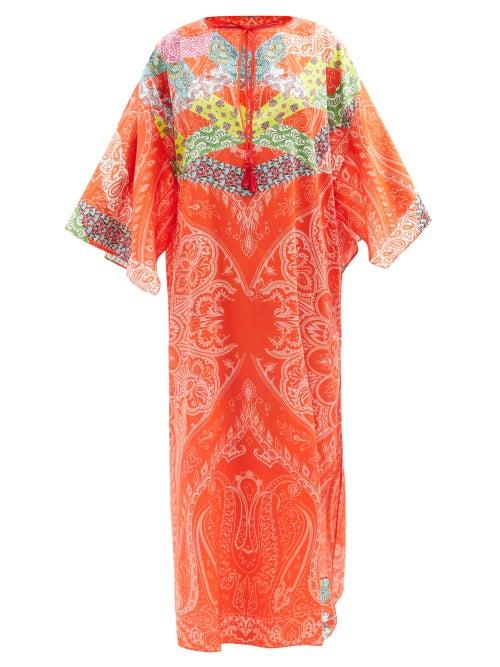 Etro - Paisley-print Cotton-voile Kaftan - Womens - Orange Print