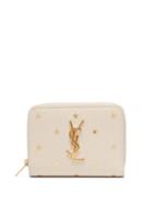 Matchesfashion.com Saint Laurent - Monogram Logo Plaque Star Print Leather Wallet - Womens - White Gold