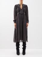 Sea - Alani Velvet-trim Crepe Midi Dress - Womens - Black Multi