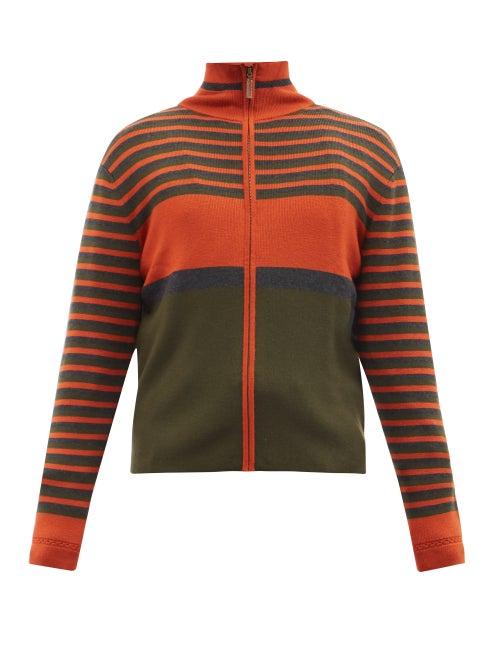Wales Bonner - George Zipped Striped Merino Wool-blend Cardigan - Mens - Orange Multi