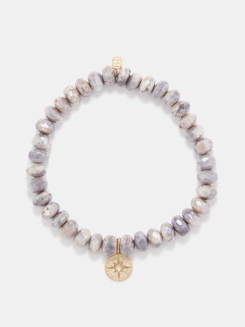 Sydney Evan - Star Diamond, Moonstone & 14kt Gold Bracelet - Womens - Grey Multi