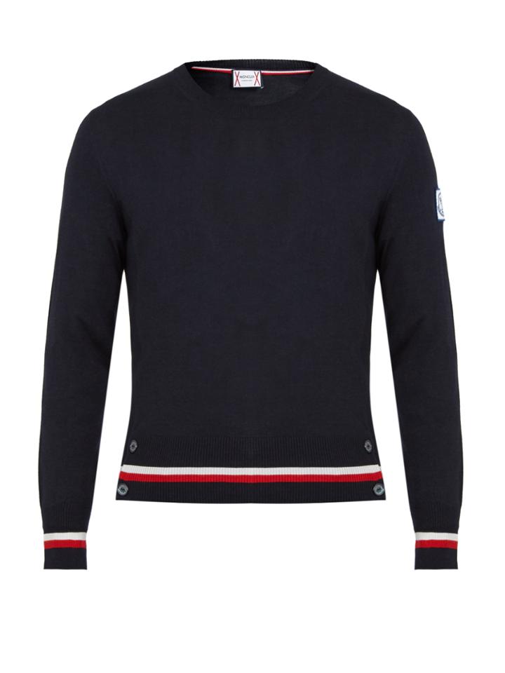 Moncler Gamme Bleu Contrast-striped Cashmere And Silk-blend Sweater