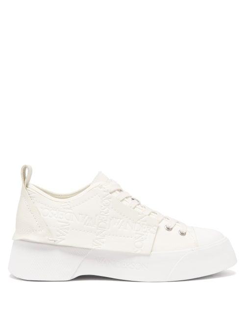 Jw Anderson - Logo-debossed Leather And Canvas Trainers - Mens - White