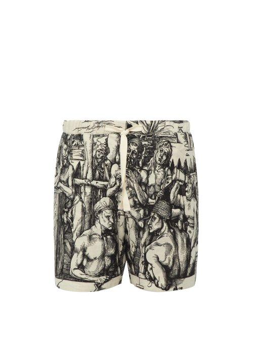 Matchesfashion.com Jw Anderson - Durer Scene Print Linen Shorts - Mens - Cream