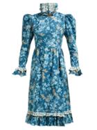Matchesfashion.com Batsheva - Ruffled Floral Print Cotton Dress - Womens - Blue Multi