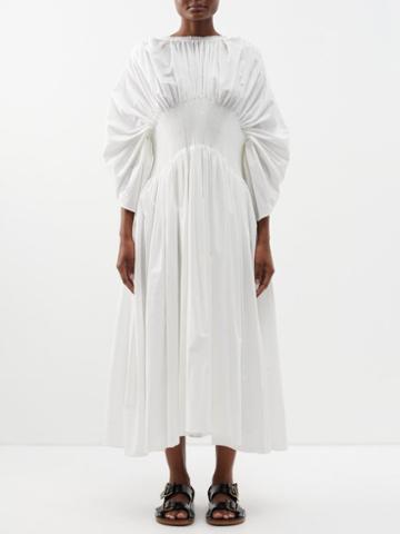Renata Brenha - Bandonenon Ruched Cotton-poplin Dress - Womens - Off White