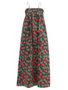 Matchesfashion.com Ganni - Shirred Rose-print Cotton Midi Dress - Womens - Black Multi
