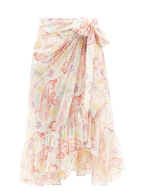 Etro - Balza Starman Paisley-print Cotton-blend Skirt - Womens - White Print
