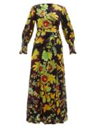 Matchesfashion.com Peter Pilotto - Botanical Print Silk Blend Cloqu Maxi Dress - Womens - Brown Multi