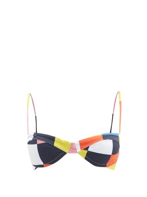 Matchesfashion.com Cala De La Cruz - Carlota Check-print Jersey Bikini Top - Womens - Multi