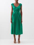 La Ligne - Smocked-waist Cotton-poplin Midi Dress - Womens - Green