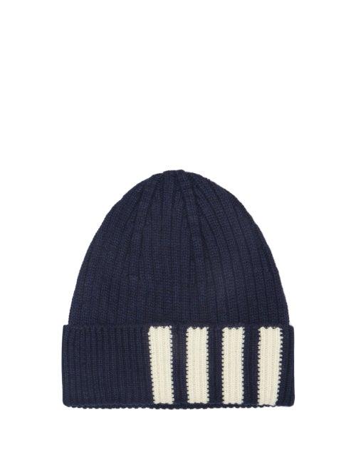 Matchesfashion.com Thom Browne - Four Bar-jacquard Ribbed-cashmere Beanie - Mens - Navy