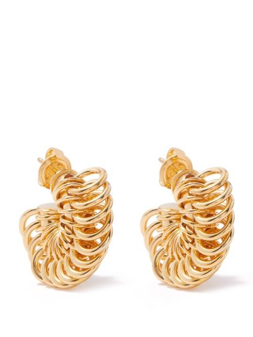 Bottega Veneta - Disc 18-kt Gold-plated Hoop Earrings - Womens - Gold