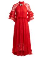 Matchesfashion.com Dodo Bar Or - Rossano Bow Embellished Floral Lace Dress - Womens - Red