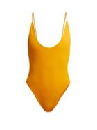Matchesfashion.com Dos Gardenias - Vicious Plunge Neck Swimsuit - Womens - Yellow