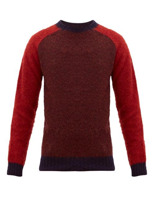 Matchesfashion.com Howlin' - Megatron Man Colour Block Wool Sweater - Mens - Burgundy Multi
